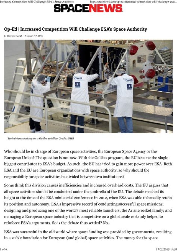 Increased Competition Will Challenge ESA’s Space Authority